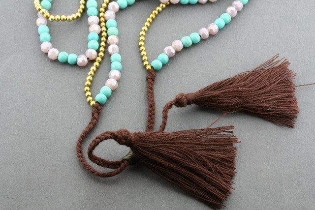 2 Strand Brass & Turquoise Tassel Necklace for Women - Boho Chic Handmade Jewelry - Perfect for Festivals, Weddings & Everyday Wear