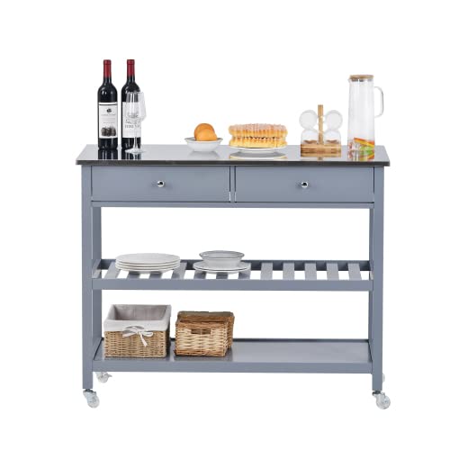 Stainless Steel Top Rolling Kitchen Cart with Locking Wheels - 43.3