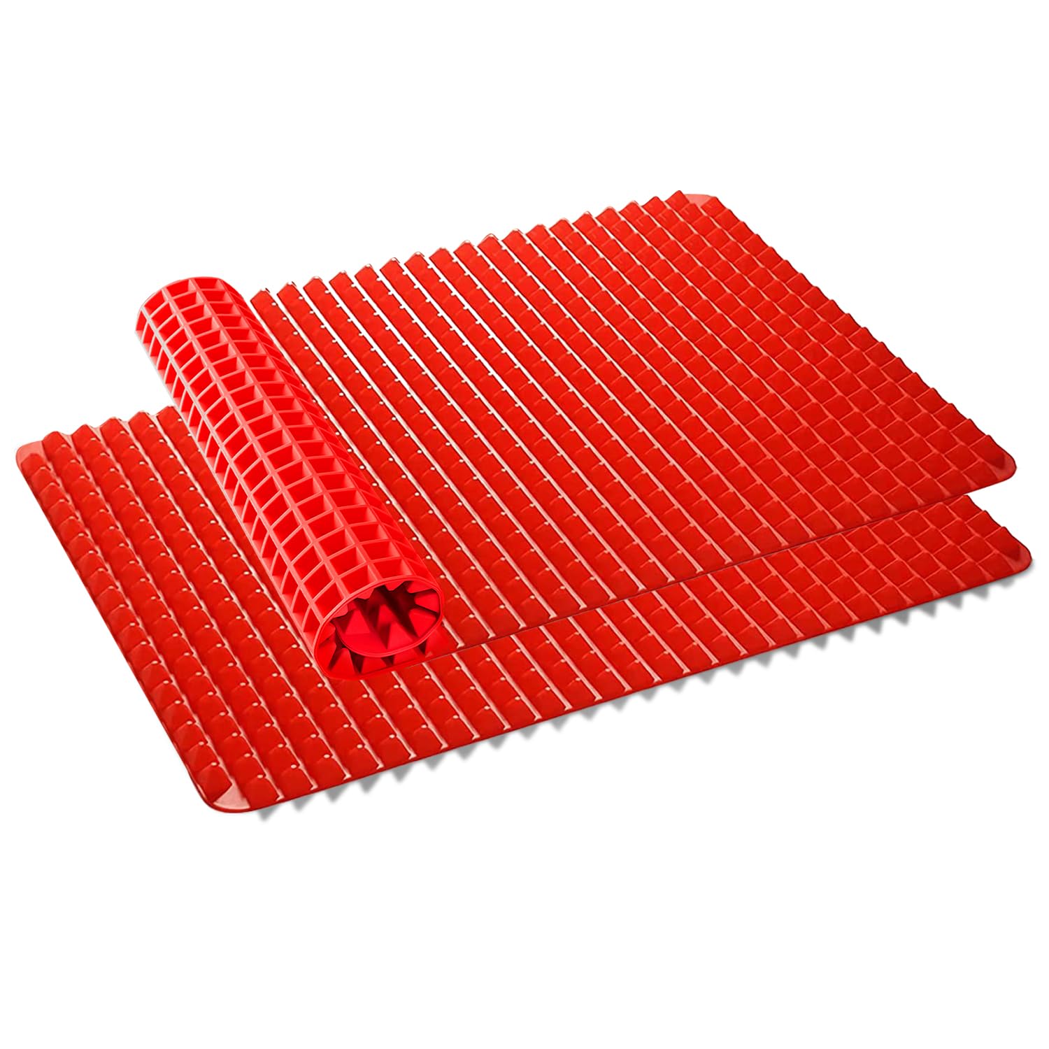 Non-Stick Silicone Baking Mat Set - 2 Pack Red Pyramid Design for Oven, Microwave & BBQ Grill - 16