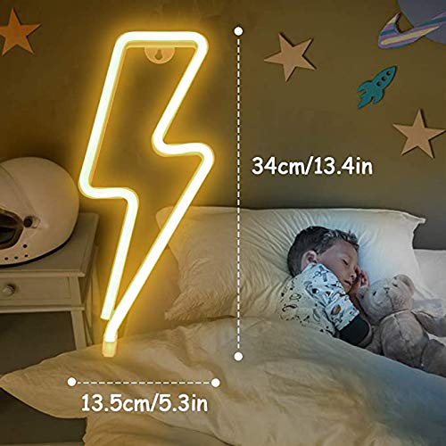 LED Neon Lightning Bolt Wall Sign - Indoor Neon Light Decor for Bedroom, Party, Wedding, Birthday - Perfect Night Lamp & Unique Gift for Kids, Valentine's Day, Christmas - Home, Bar, Cafe, Game Room Decor