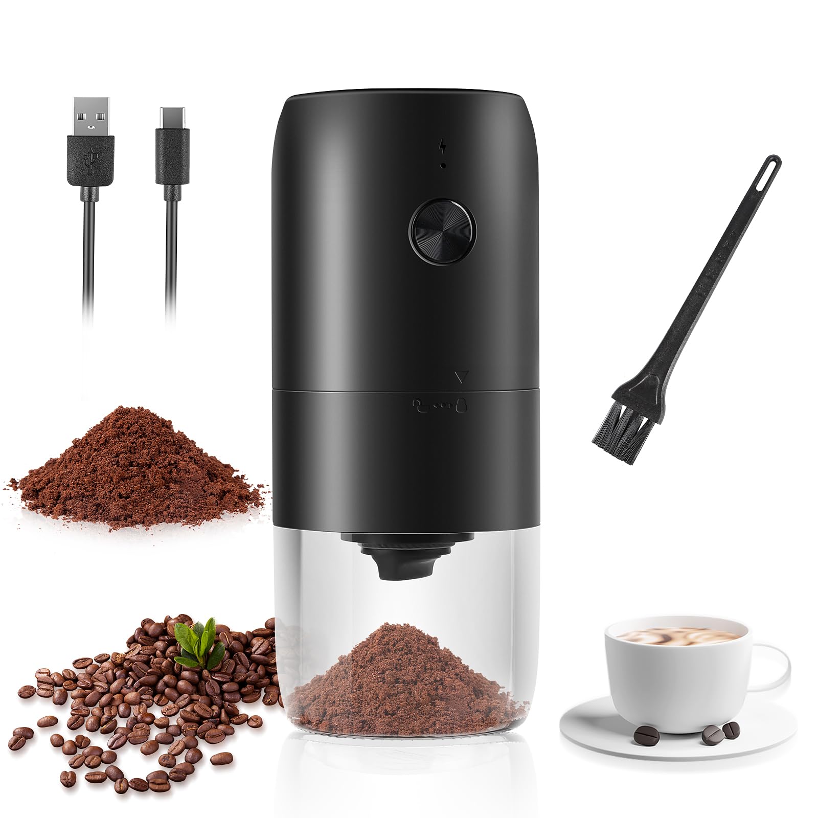 Weinsamkeit Electric Coffee Grinder - Portable USB Rechargeable Coffee Maker with Ceramic Conical Burr, Adjustable Grind Size, Key Start - Perfect for Home, Office & Travel Coffee Brewing