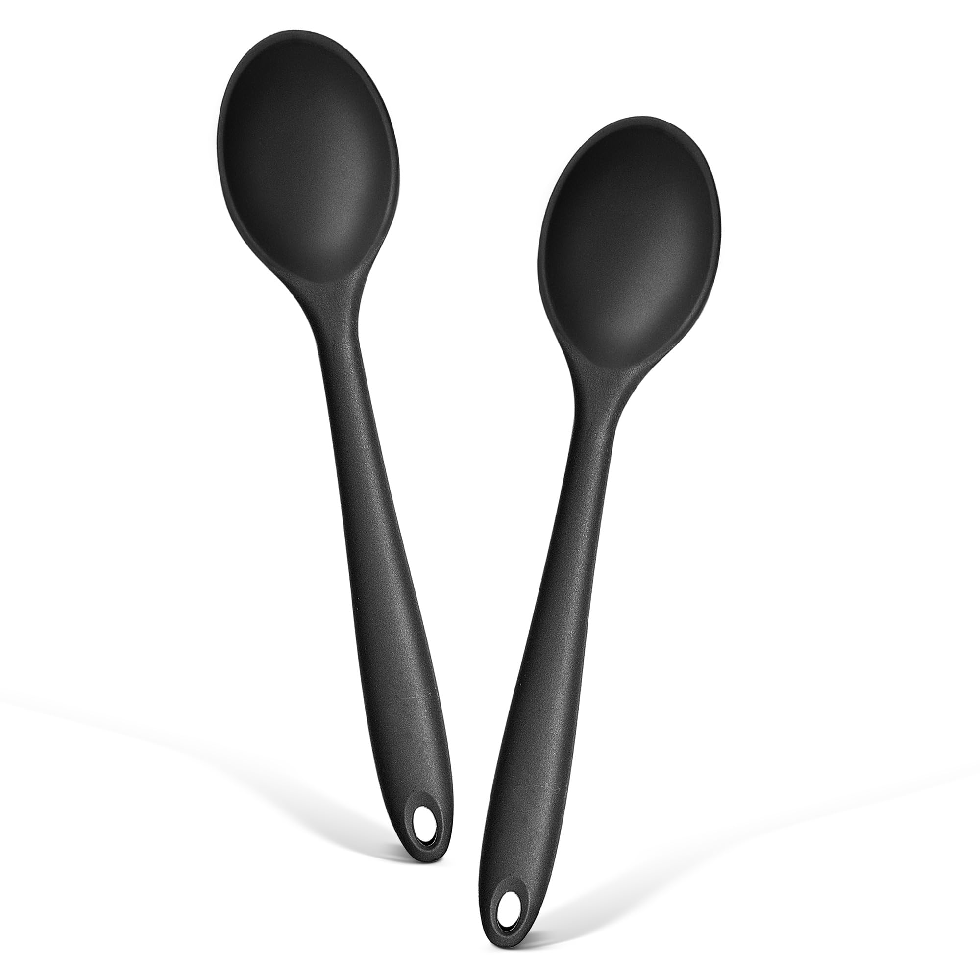 E-far 2-Pack Silicone Cooking Spoons - Heat Resistant Kitchen Utensils for Baking, Stirring & Serving - Nonstick, Non-Toxic & Dishwasher Safe (Black) - Perfect for Cooking, Baking & Meal Prep