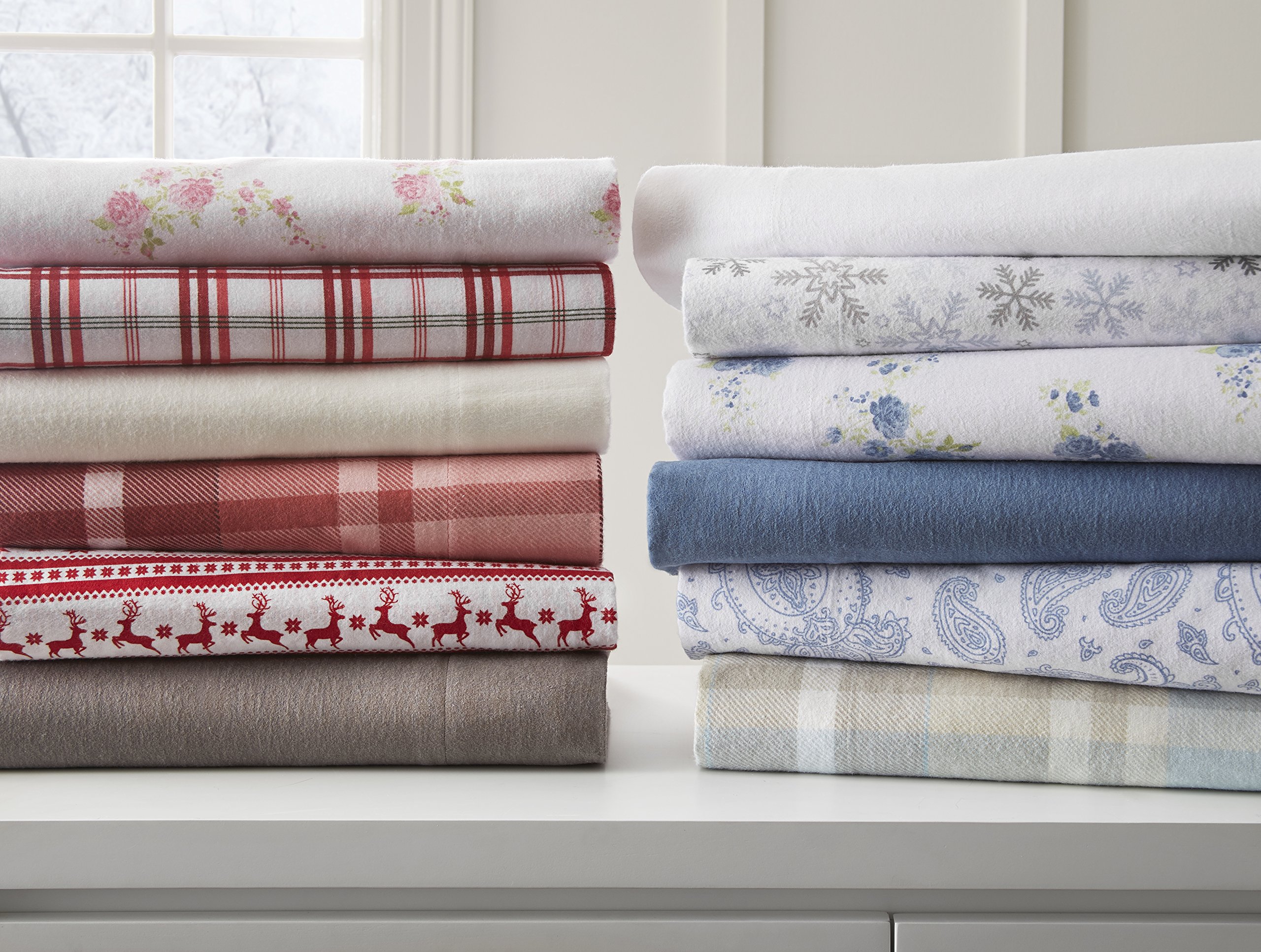 iEnjoy Home IEH-4PC-FRO-FULL-LBLUE 4-Piece Flannel Sheet Set - Full Size, Light Blue Rose Pattern | Soft & Cozy Bedding for Winter | Perfect for Guest Rooms, Dorms & Cold Weather Comfort