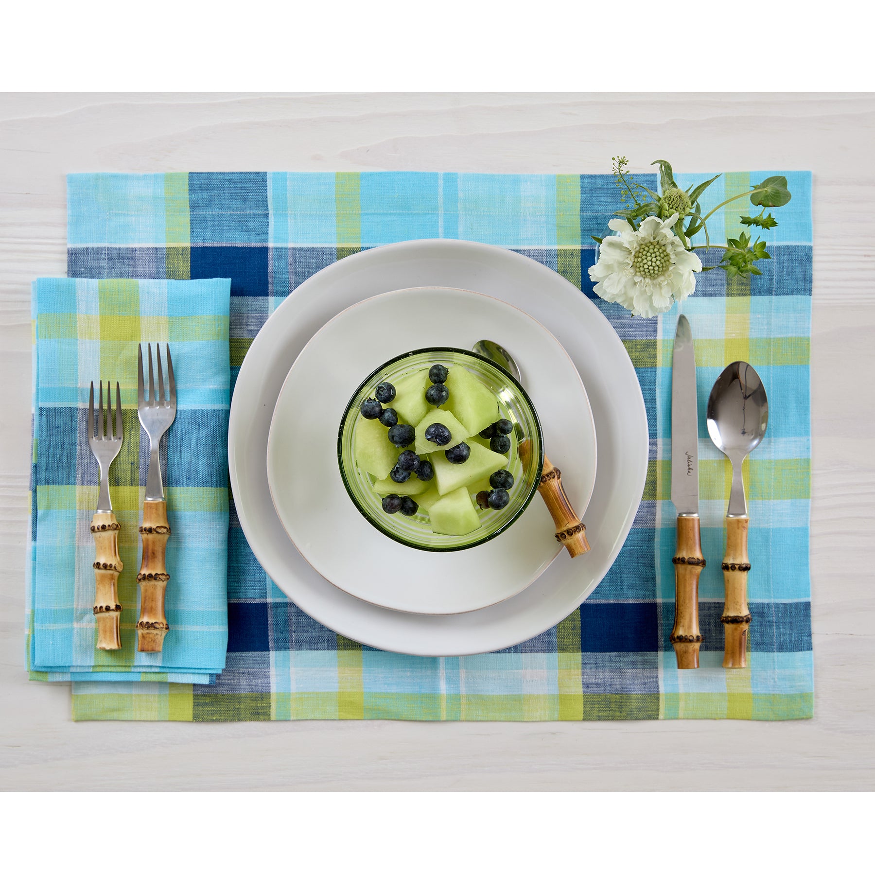 Premium Summer Madras Plaid Placemats Set of 4 - Waterproof & Heat-Resistant Table Mats for Outdoor Dining, Picnics, and Summer Parties