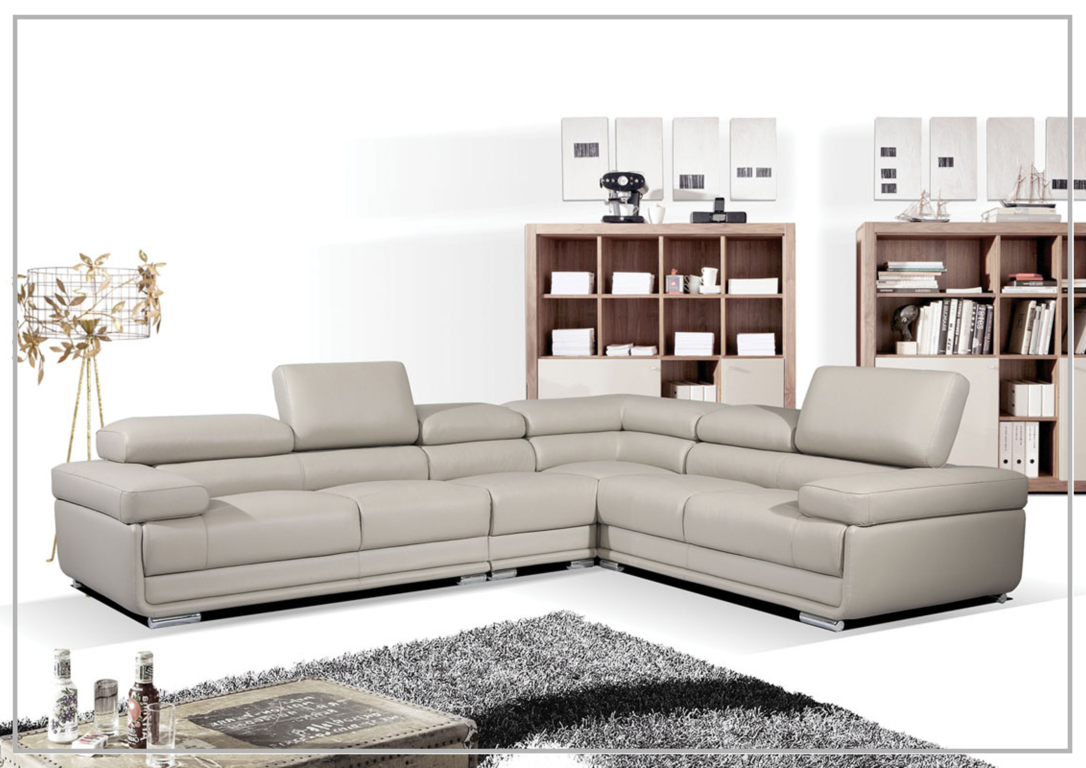 Gio Italia Baxton L-Shaped Leather Sectional Sofa - Modern Corner Couch for Living Room, Home Theater & Office Lounge