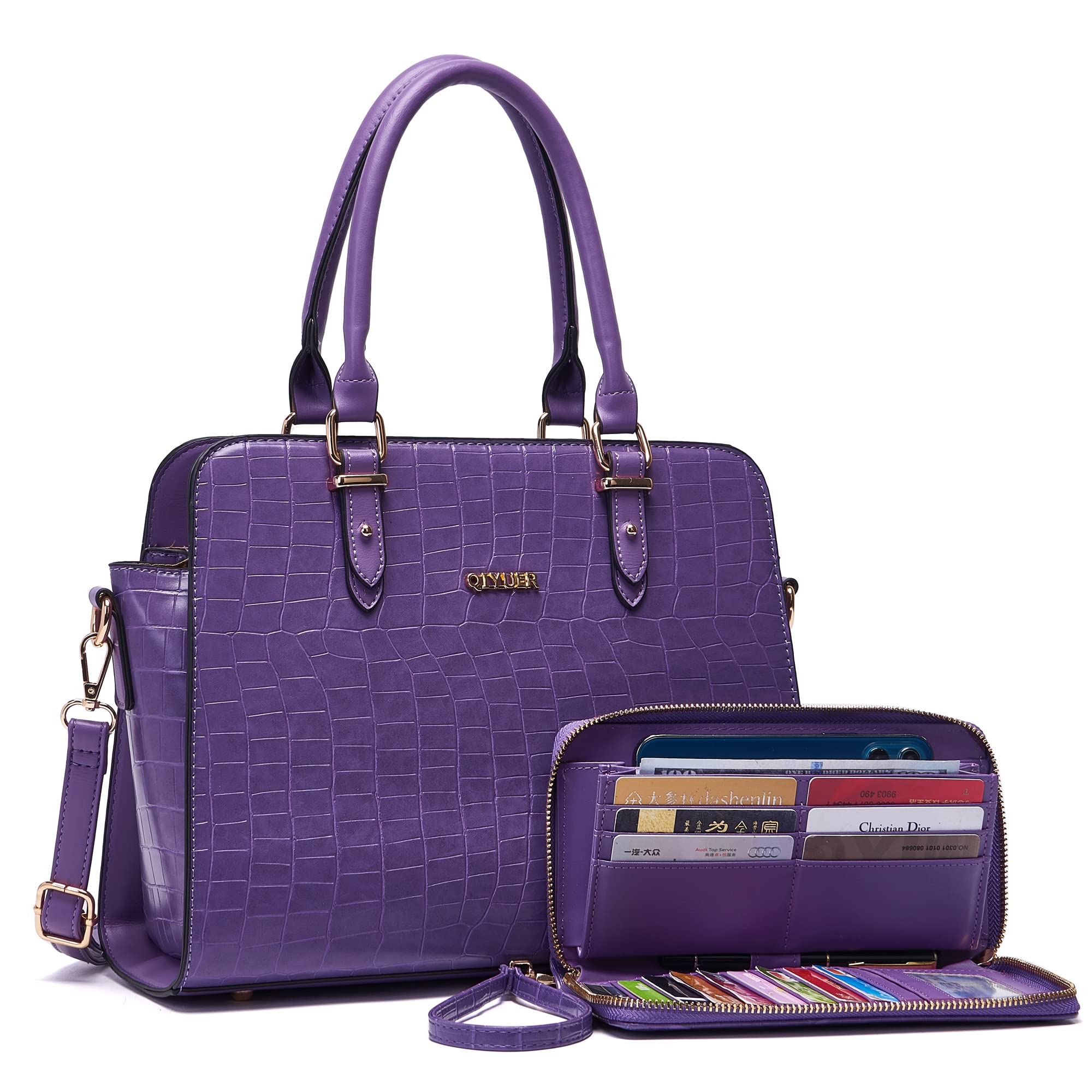 Stylish Qiyuer Satchel Purse for Women - Top Handle Work Tote Bag with Matching Wallet Set (2-Piece) - Perfect for Office, Travel & Everyday Use