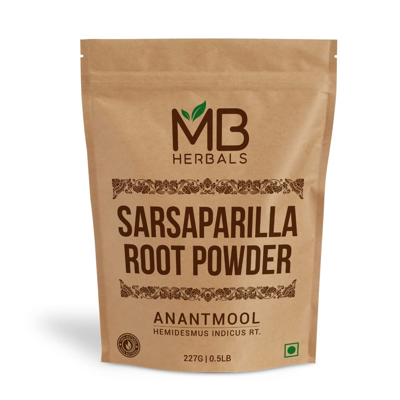 Organic MB Herbals Sarsaparilla Root Powder 8oz (227g) | Pure Nannari Root Powder & Anantmool Powder | Hemidesmus Indicus Supplement for Detox & Immunity Boost | Herbal Tea & Ayurvedic Remedies Ingredient