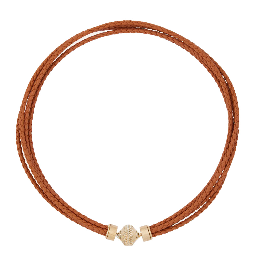 Clara Williams Wellington Brown Braided Leather Saddle Necklace for Women - Elegant Boho Jewelry Gift for Her - Perfect for Casual Wear, Date Nights & Special Occasions