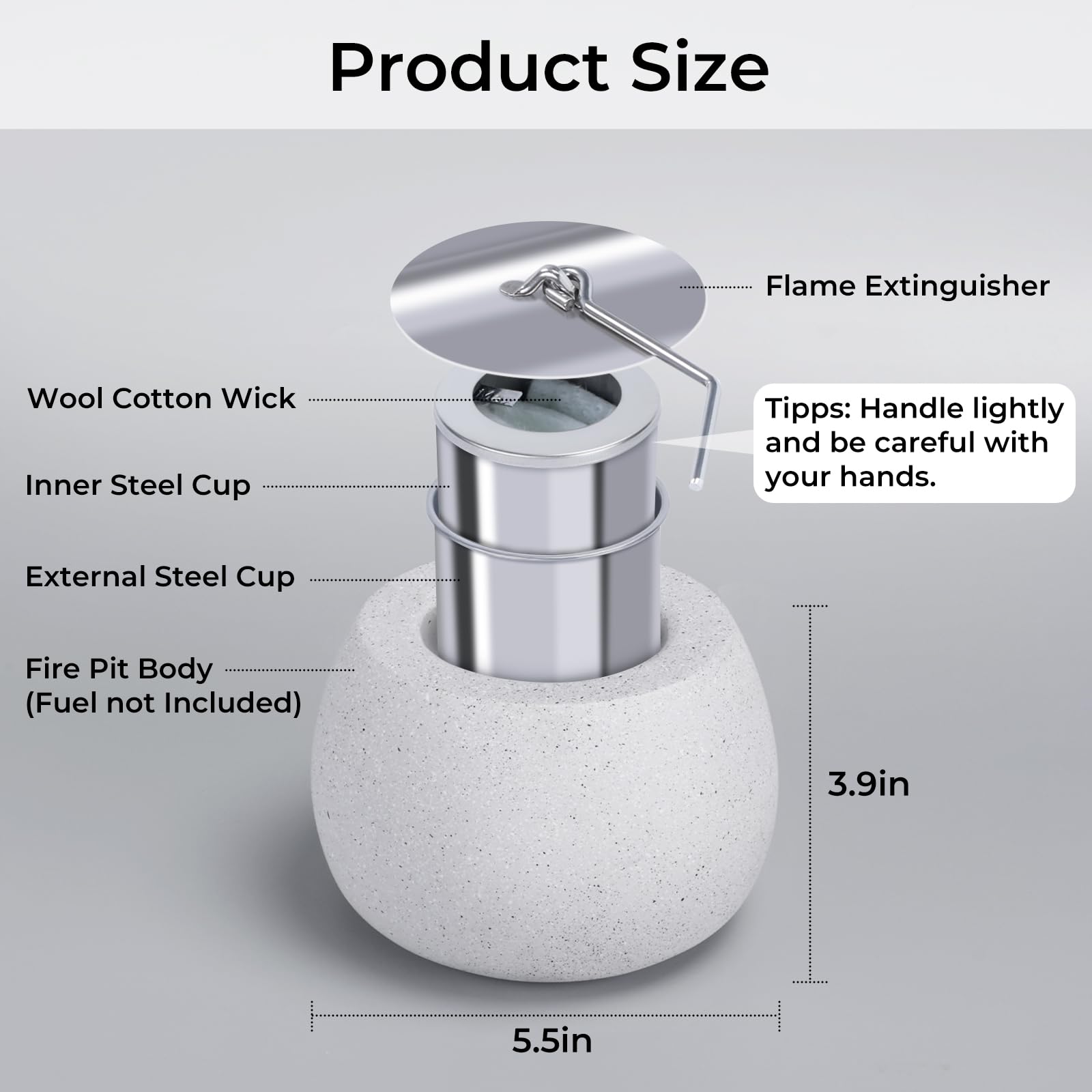 Babenest Round Concrete Table Top Fire Pit Bowl - Smokeless Portable Indoor Outdoor Mini Alcohol Fireplace - Perfect for Garden, Balcony, Wedding, Birthday & Camping - Includes Extinguisher for Safe Use