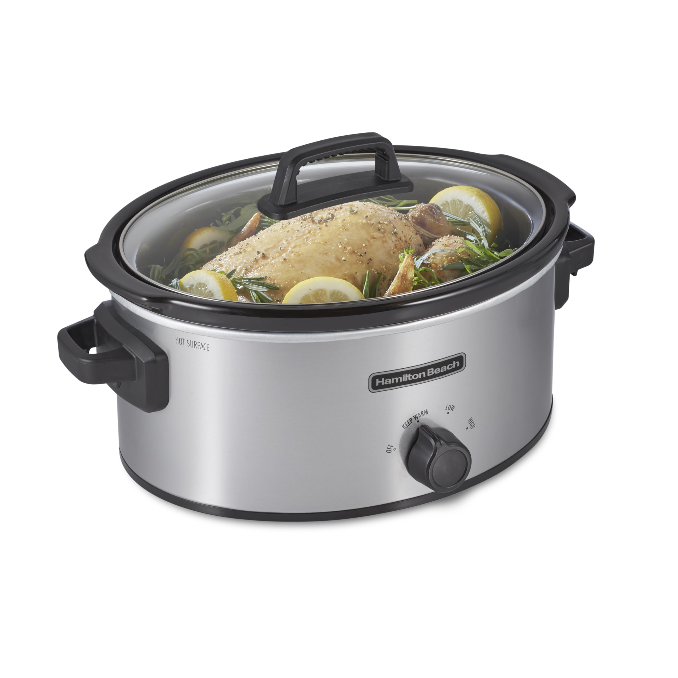 Hamilton Beach 6-Quart Slow Cooker with 3 Cooking Settings - Dishwasher-Safe Stoneware Crock & Glass Lid - Silver (33665G) - Perfect for Family Dinners, Potlucks & Meal Prep