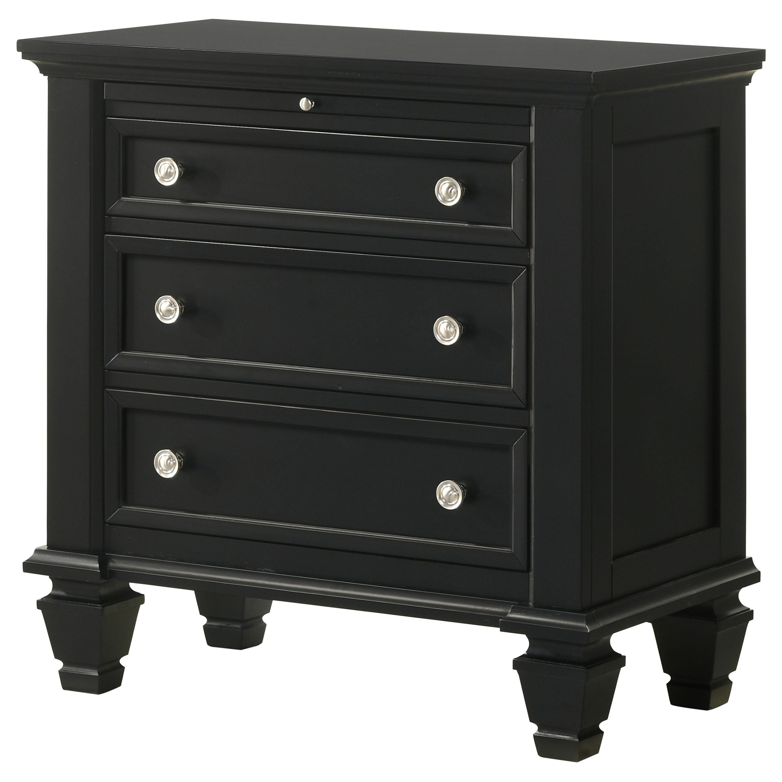 Coastal Wood 3-Drawer Nightstand - Sandy Beach Style Bedside Table with Storage Organizer for Bedroom - Black (201322) | Perfect for Beach House Decor & Guest Room Furniture