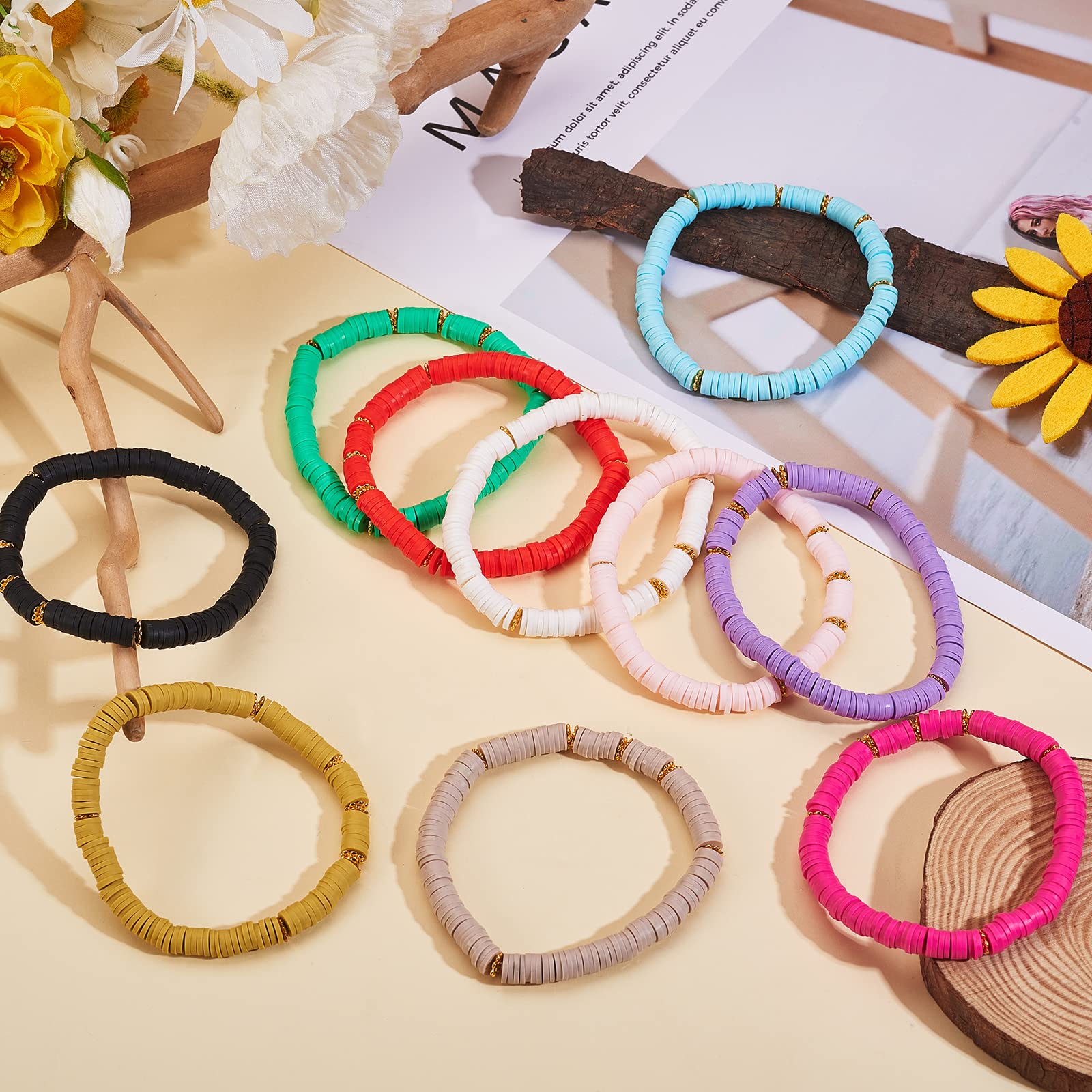 Ornaland 10 Pcs 10 Colors Heishi Surfer Stretch Bracelet Set - Polymer Clay Beaded Bohemian Jewelry for Women - Perfect for Summer, Beach, Festival & Boho Fashion Accessories