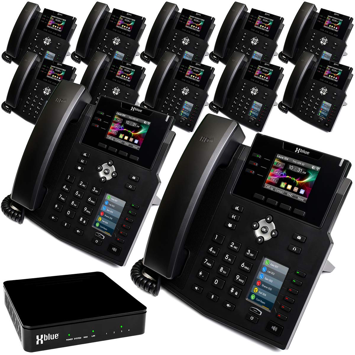 Xblue QB1012 VoIP Phone System Bundle - 12 IP9g IP Phones with Auto Attendant, Voicemail, Call Recording & Remote Extensions | Ideal for Small Business Office Communication | Black