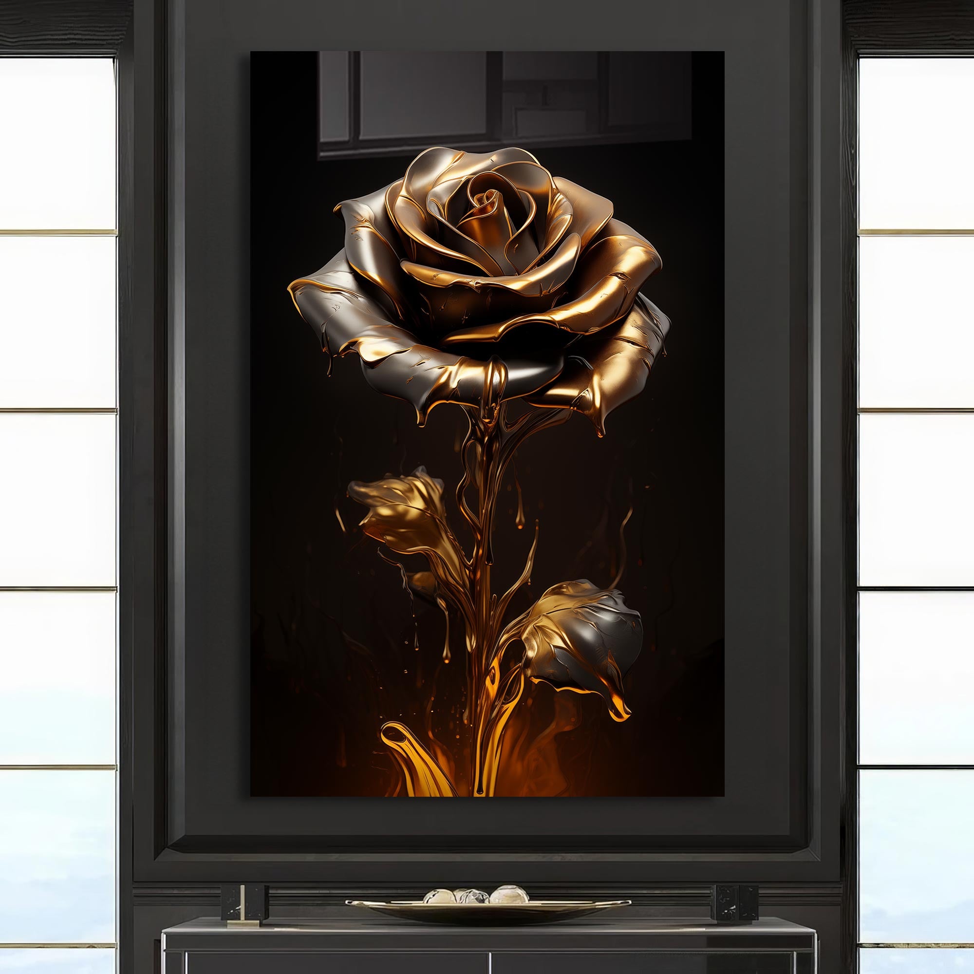 Golden Rose Tempered Glass Wall Art - Elegant Home Decor for Living Room, Bedroom & Office - Shatterproof & Stylish Design