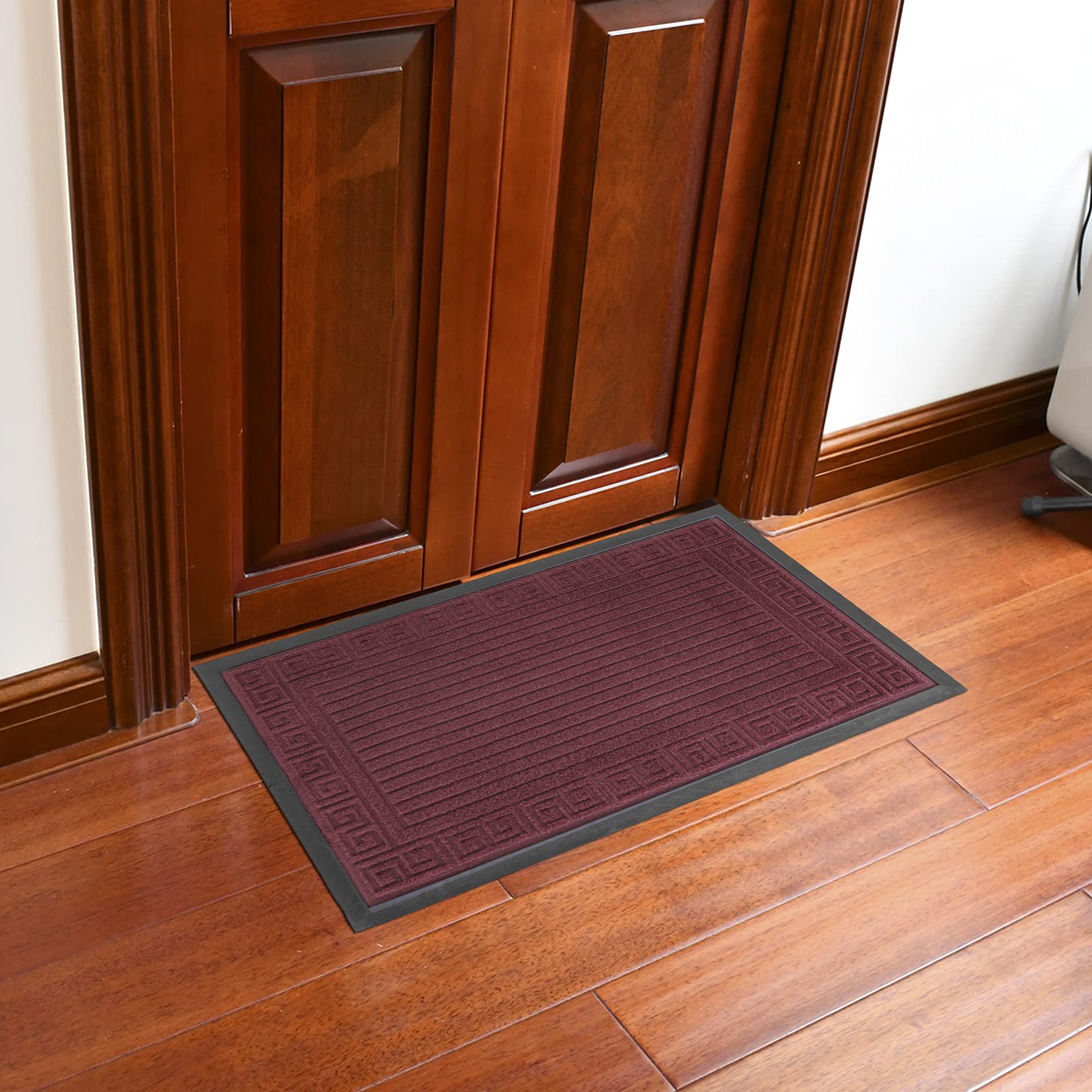 Non-Slip Striped Welcome Doormat 24x16 Inches - Durable Rubber Entrance Mat for Front Door, Outdoor/Indoor Use, Red - Perfect for Home Entryway, Office, Apartment & Mudroom (Traps Dirt & Moisture)