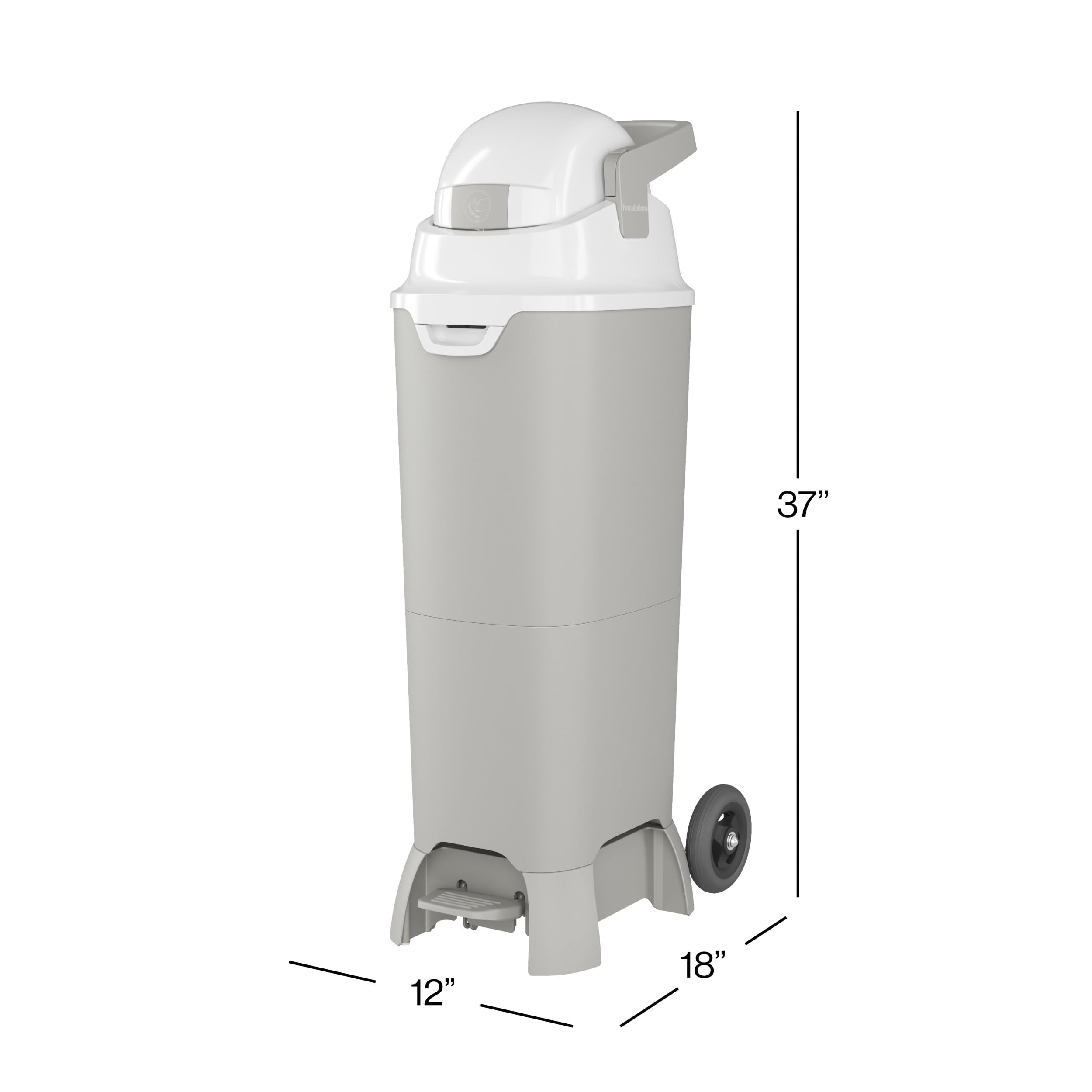 Foundations Pro Hands Free Tall Diaper Pail with Airtight Lid - Odorless Diaper Disposal System, Large Capacity Holds 60+ Newborn Diapers, Durable & Leakproof Design, Works with Any Trash Bags - Gray - Perfect for Nursery, Baby Room & Daycare Use
