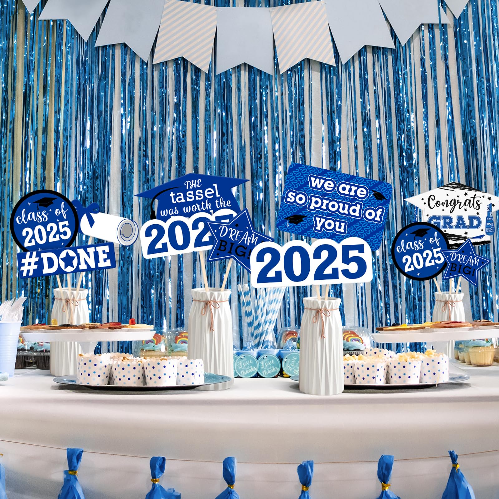 2025 Blue Graduation Table Toppers - Set of 24 Centerpieces for Graduation Party Decor | Class of 2025 Congrats Grad Decorations | Perfect for Graduation Ceremonies, Parties & Photo Backdrops