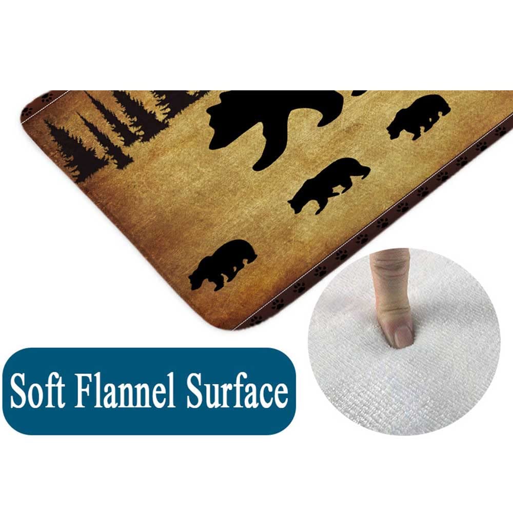 JAWO Rustic Cabin Bathroom Rug - Non-Slip Bath Mat with Black Bear & Forest Trees Design - Water Absorbent Cabin Decor for Bathroom & Kitchen (17