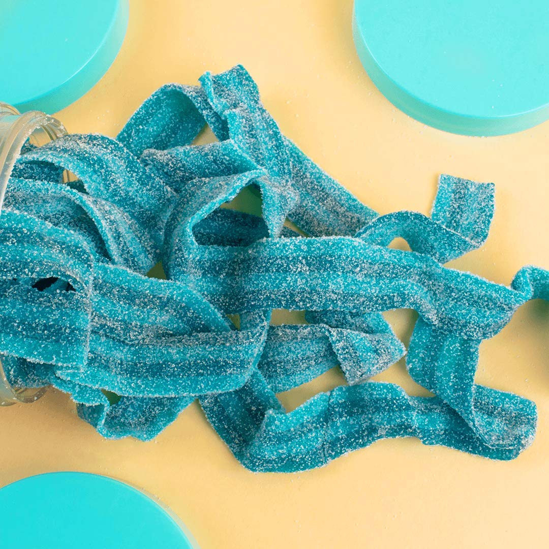 Candy Club Gourmet Gummy Blue Razz Sour Belts - Vegan, Sweet & Chewy Fruit Strips | Party Favors, Gift Ideas, Snacks & Candy Buffets | 5oz Jar - Perfect for Movie Nights, Office Treats & Birthday Celebrations