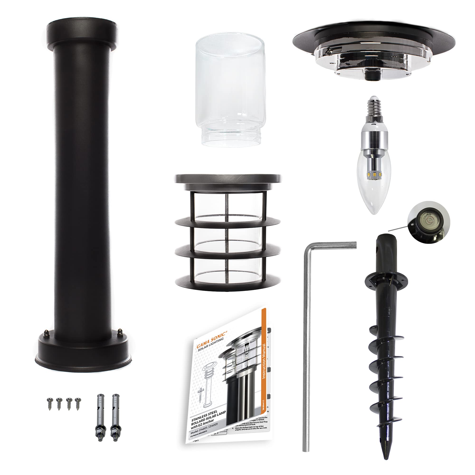 Gama Sonic Solar Pathway Light - Stainless Steel Bollard LED Outdoor Lamp, Waterproof Landscape Lighting for Garden, Yard, Driveway, Walkway (GS-214) - Perfect for Patio, Deck, Poolside & Pathway Illumination