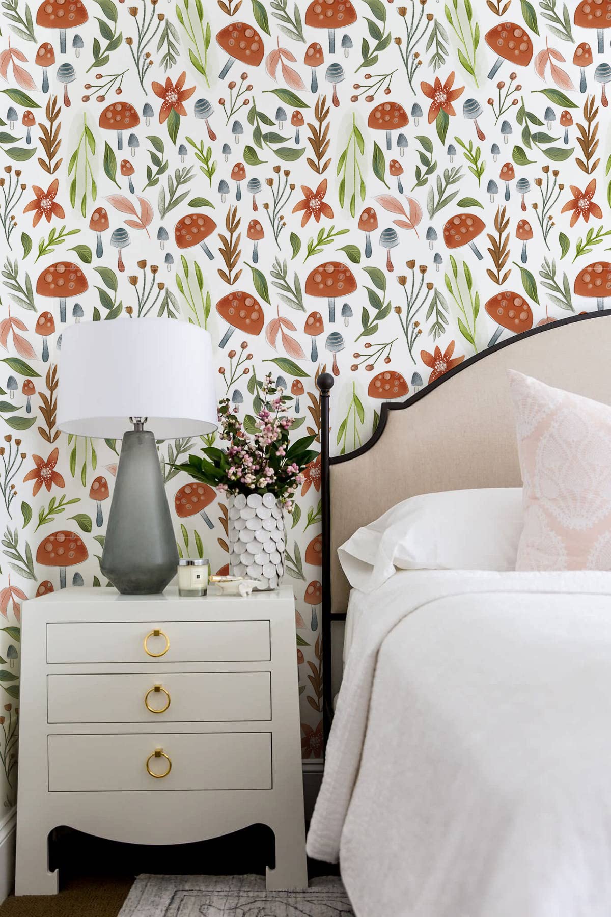 Boho Mushroom Peel and Stick Wallpaper - Removable Self-Adhesive Wallpaper for Bathroom, Bedroom, Kitchen & Nursery - Floral Contact Paper for Cabinets, Accent Walls & Home Decor - 17.7
