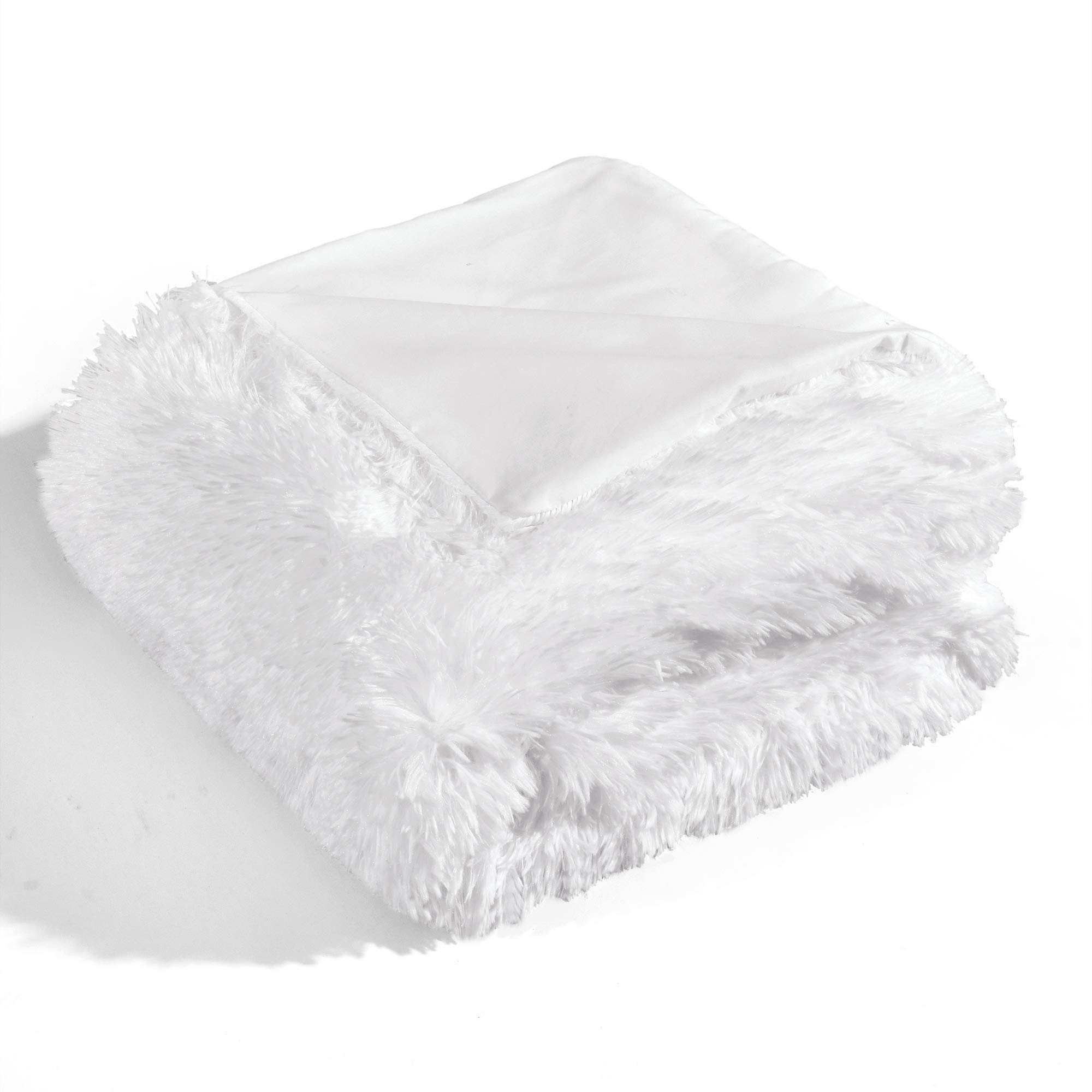 Lush Decor Emma Soft Fluffy Faux Fur Throw Blanket 50x60 Inches - Cozy White Fuzzy Blanket for Couch, Bed & Office - Perfect for Winter Nights, Movie Time & Home Decor