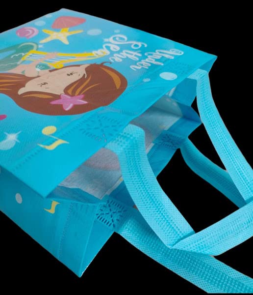 TERA 13 Pack of 10 Mermaid Themed Reusable Tote Bags for Girls - Birthday Party Favors, Gift Bags, Shopping Bags & Multipurpose Carry Bags - Perfect for Birthday Parties, Beach Trips & Grocery Shopping