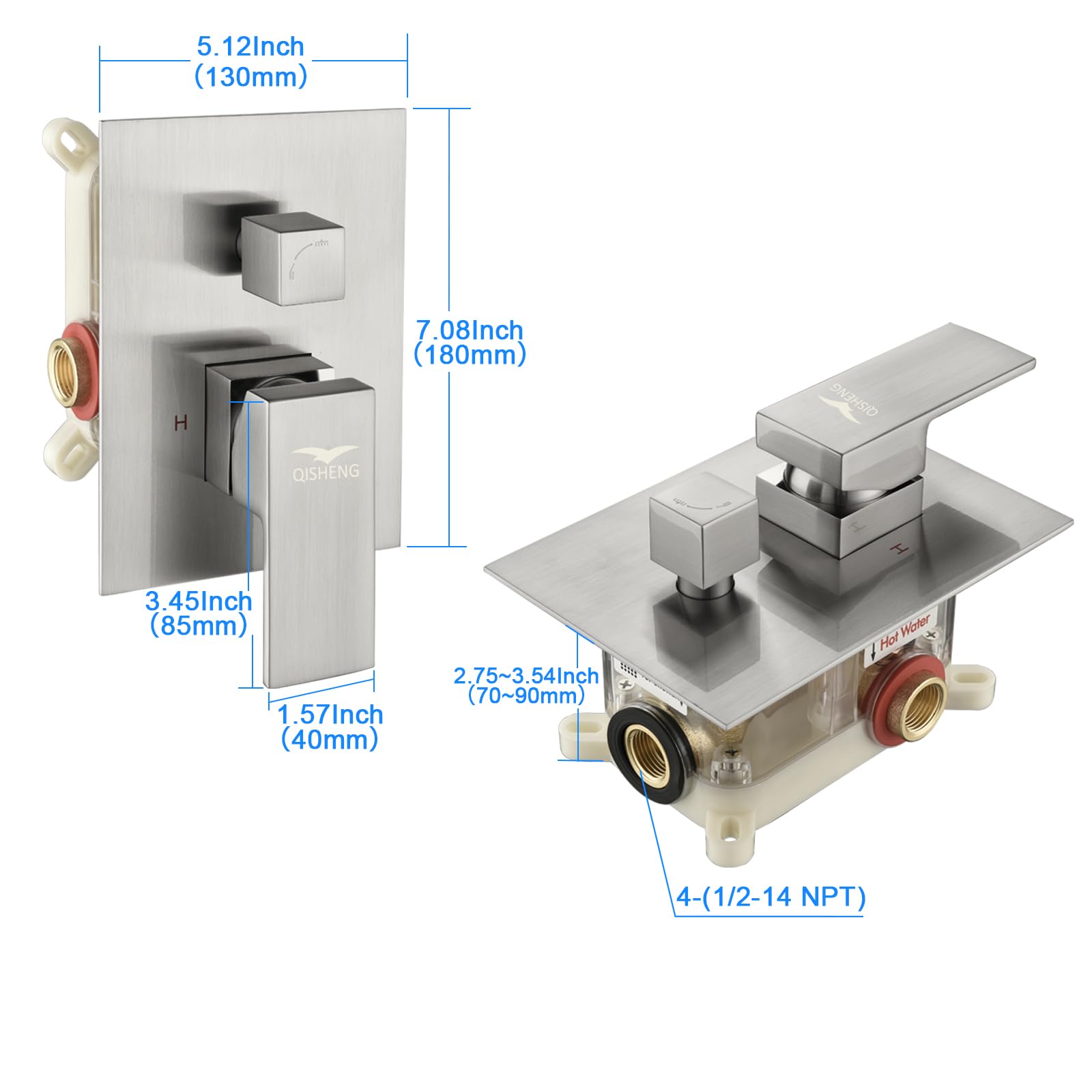 QISHENG Solid Brass Pressure Balance Shower Diverter Valve - 2 Function Outlet, Brushed Nickel Trim Kit for Bathroom Shower Replacement | Perfect for Modern Bathroom Renovations & Shower System Upgrades