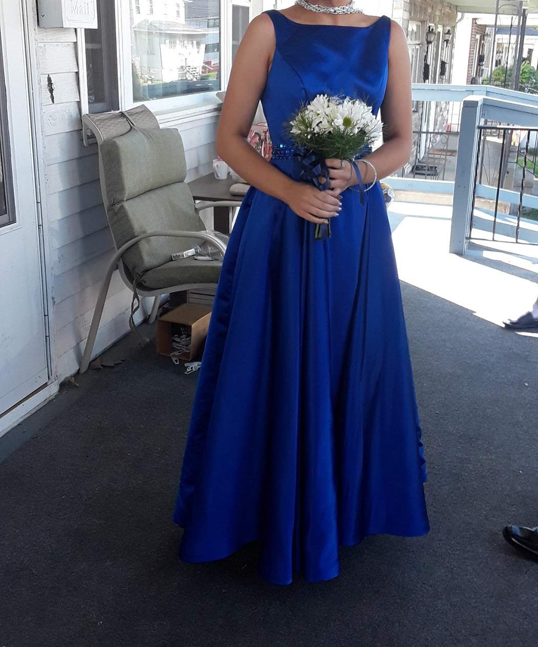 Elegant Gold Satin A-Line Prom Dress with Pockets - Women's Formal Gown Size 6 for Homecoming, Wedding & Special Occasions
