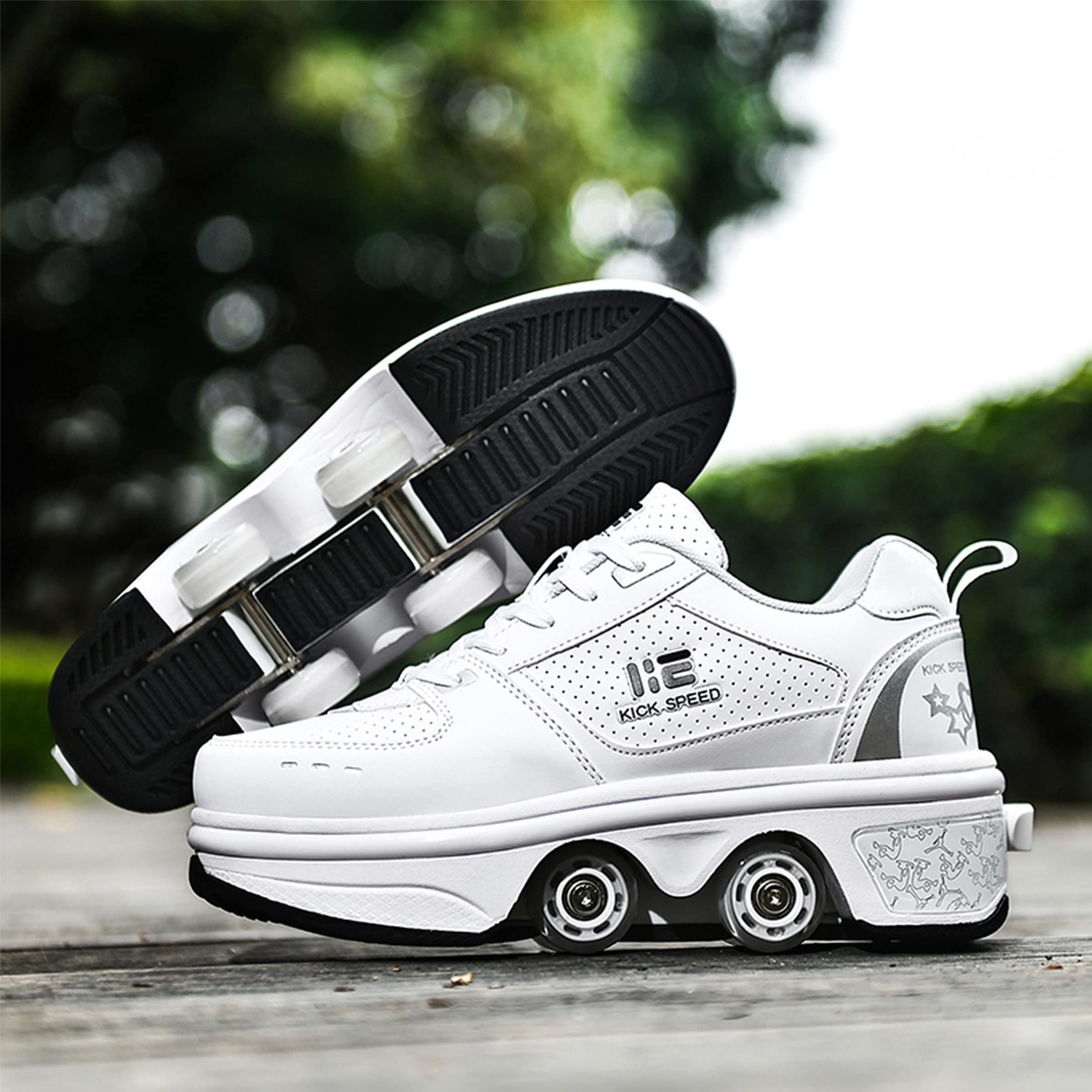 2-in-1 Roller Skates Shoes with Retractable 4 Wheels & Pop-Out Design - Adjustable Kids Skate Shoes for Boys & Girls - Perfect for Outdoor Sports, Skating Rinks & Birthday Gifts