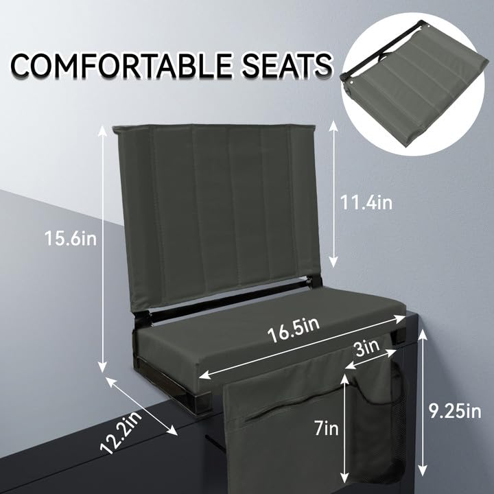 Comfortable Folding Stadium Seats with Back Support & Cushion - Portable Bleacher Chairs with Shoulder Strap, Carry Handle, Storage Pockets & Cup Holder - Perfect for Football Games, Baseball Matches, Concerts & Outdoor Events
