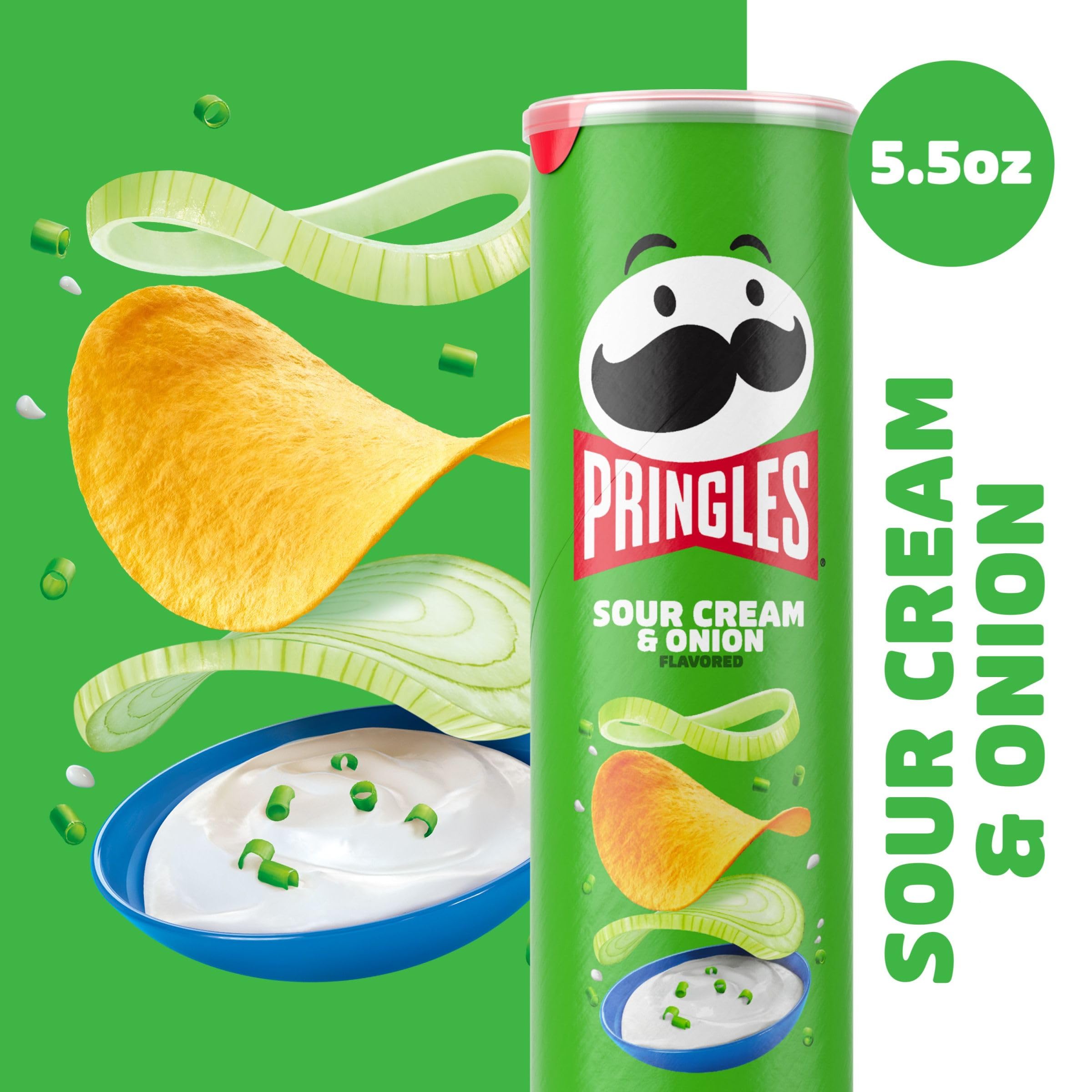 Pringles Sour Cream & Onion Potato Crisps - 5.5oz Can (Pack of 1) | Crunchy Snacks for Lunch, Office, Road Trips & Movie Nights - Perfect On-The-Go Treat