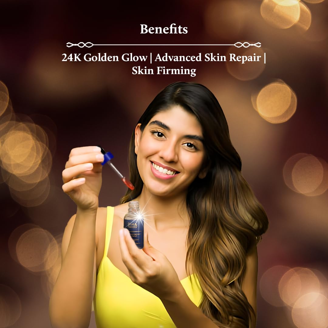 24K Gold Kumkumadi Face Serum for Glowing Skin - Ayurvedic Skin Brightening & Firming Treatment with 24 Herbs | Natural Facial Oil Infused with Pure Gold | Perfect for Night Routine & Anti-Aging Care (30ml)