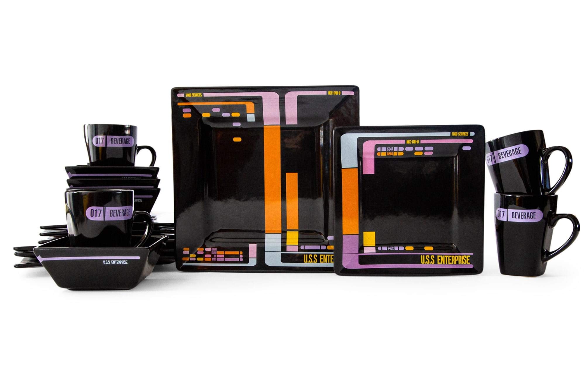 Star Trek: The Next Generation LCARS Interface 16-Piece Ceramic Dinnerware Set | Collectible Kitchen Dish Set | Includes 4 Dinner Plates, 4 Salad Plates, 4 Bowls & 4 Mugs | 4-Person Place Setting | Perfect for Sci-Fi Fans, Star Trek Collectors & Themed Dinner Parties