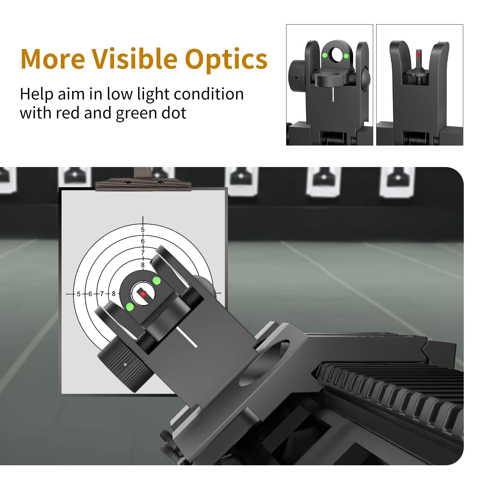 45 Degree Offset Iron Sights with Green/Red Fiber Optics - Flip Up Front & Rear Backup Sights for Picatinny Rail - Perfect for AR-15, Hunting & Tactical Shooting