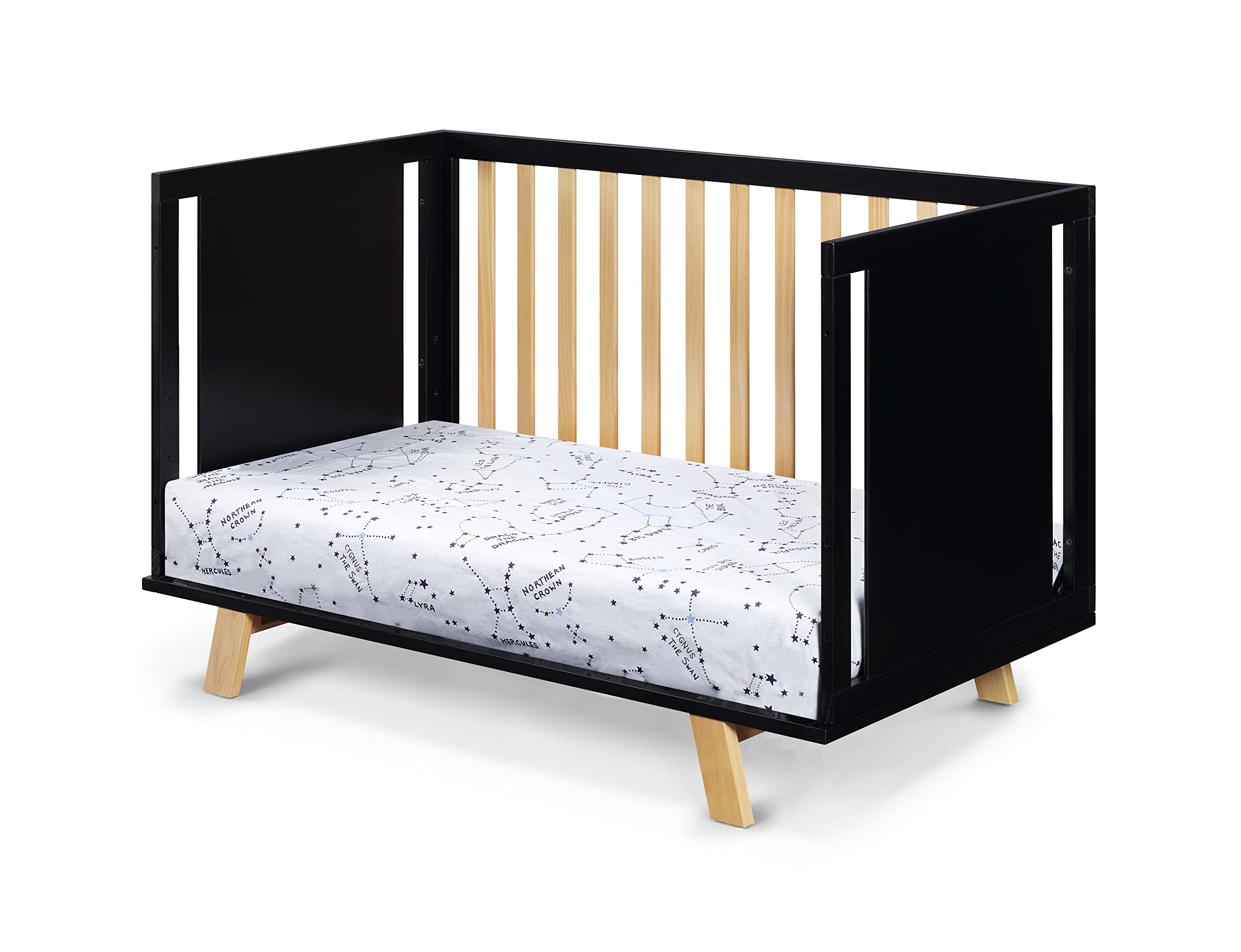 Suite Bebe Livia Convertible Crib in Black & Natural - 3-in-1 Baby Bed for Nursery, Toddler & Daybed | Modern Wooden Crib for Safe Infant Sleep & Stylish Nursery Decor