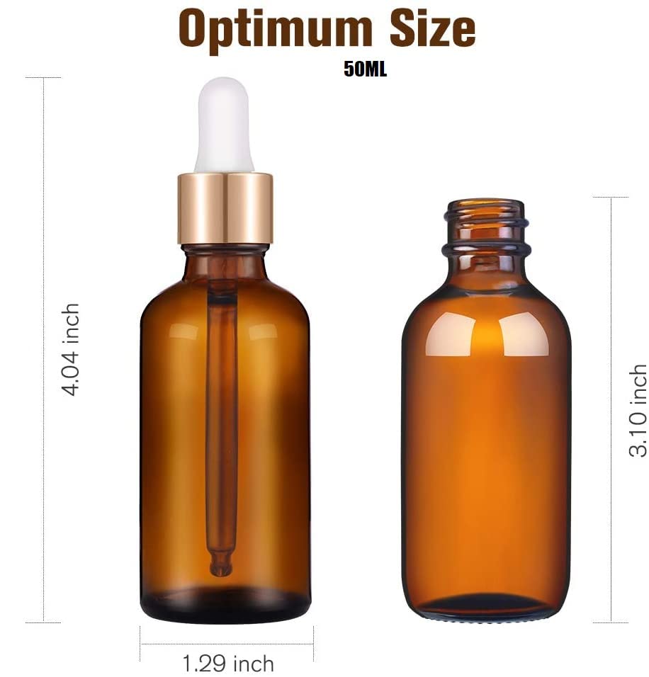 Amber Glass Empty Bottles with Golden White Glass Droppers - 50ml (3Pcs) - Essential Oil Bottles, Cuticle Oil Bottles, Body Oil Bottles, Tincture Bottles - Perfect for DIY Skincare, Aromatherapy & Herbal Remedies