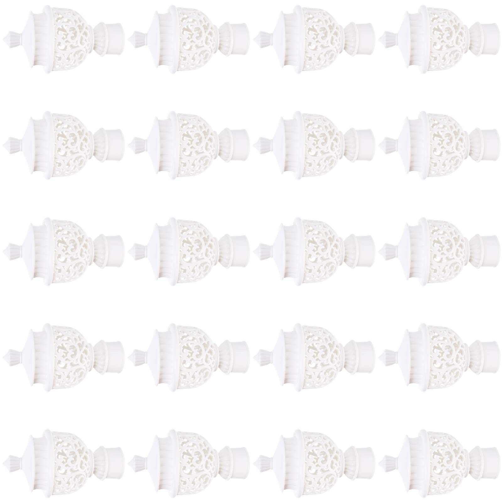 DOITOOL 20pcs White European Style Curtain Rod Finials - Decorative End Caps for Curtain Poles, Lamp Shades & Ceiling Rods - PP Hardware Home Decor for Living Room, Bedroom & Windows