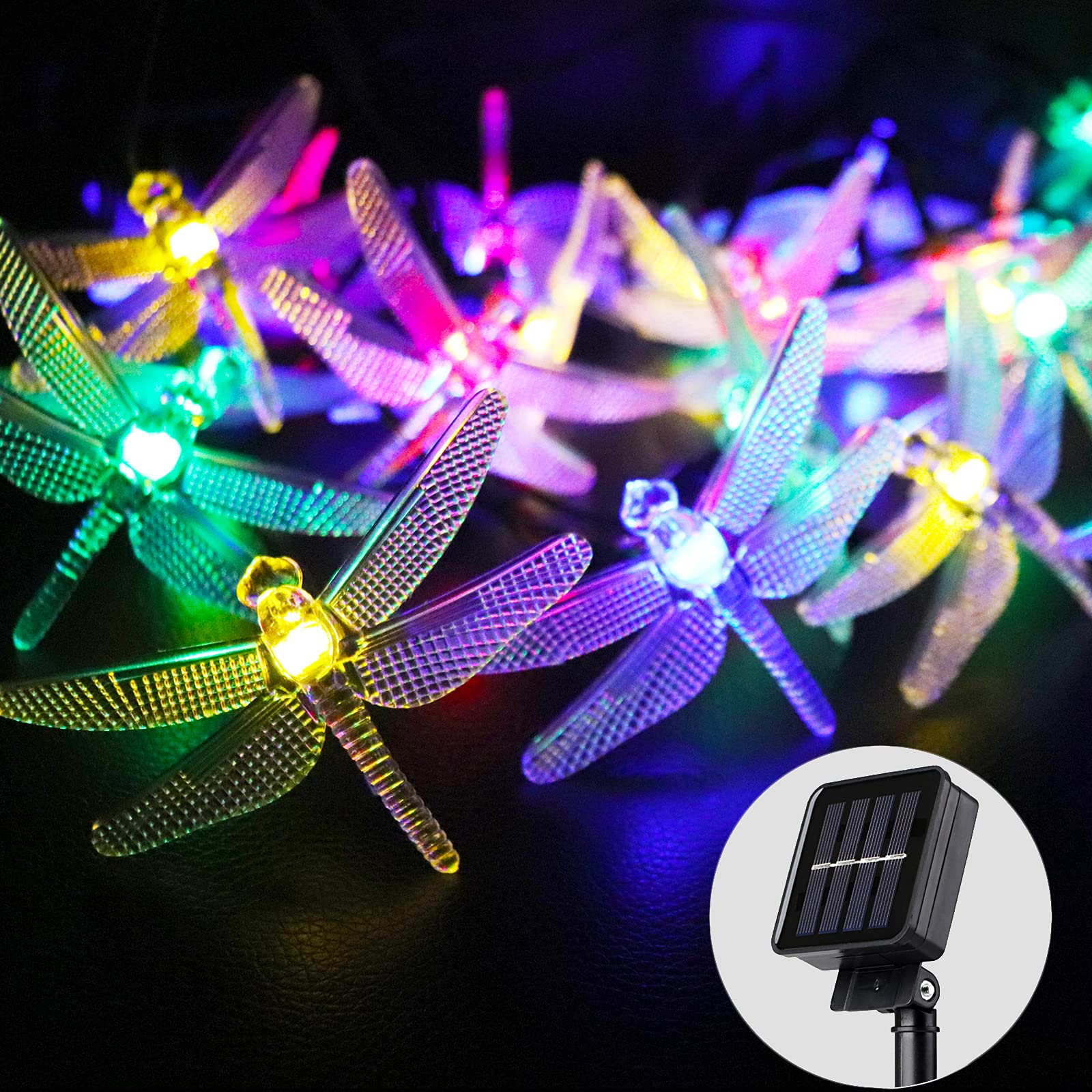 Kayviex 20.8ft Solar Powered Dragonfly String Lights - 30 LED Waterproof Outdoor Fairy Lights with 8 Lighting Modes for Christmas, Garden, Patio, Fence, Wedding & Party Decor | Color Changing Decorative Lighting for Backyard, Porch and Landscape