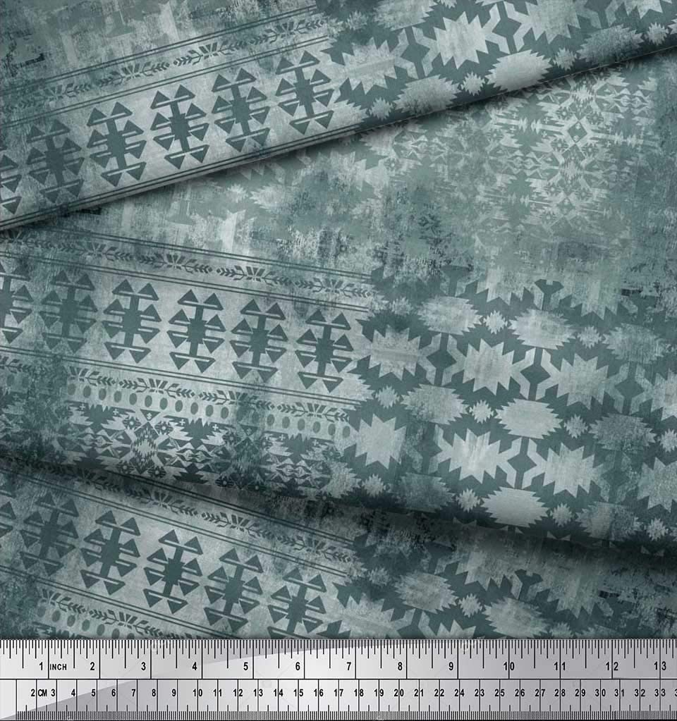 Soimoi Moss Georgette Brown Fabric by The Yard - 42 Inch Wide Aztec Southwestern Printed Fabric for Dresses, Curtains & Home Decor | Soft Flowy Material for DIY Sewing Projects