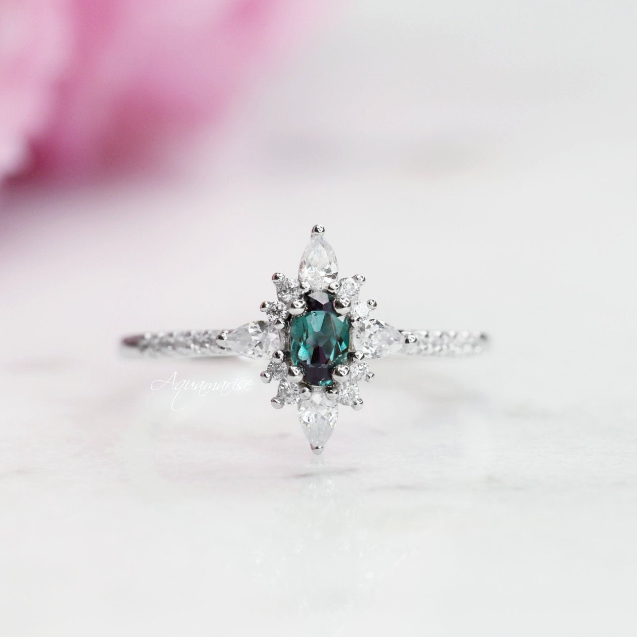 Starburst Alexandrite Ring Sterling Silver - Elegant Vintage Style Jewelry for Women, Perfect for Engagement, Wedding, Anniversary & Everyday Wear
