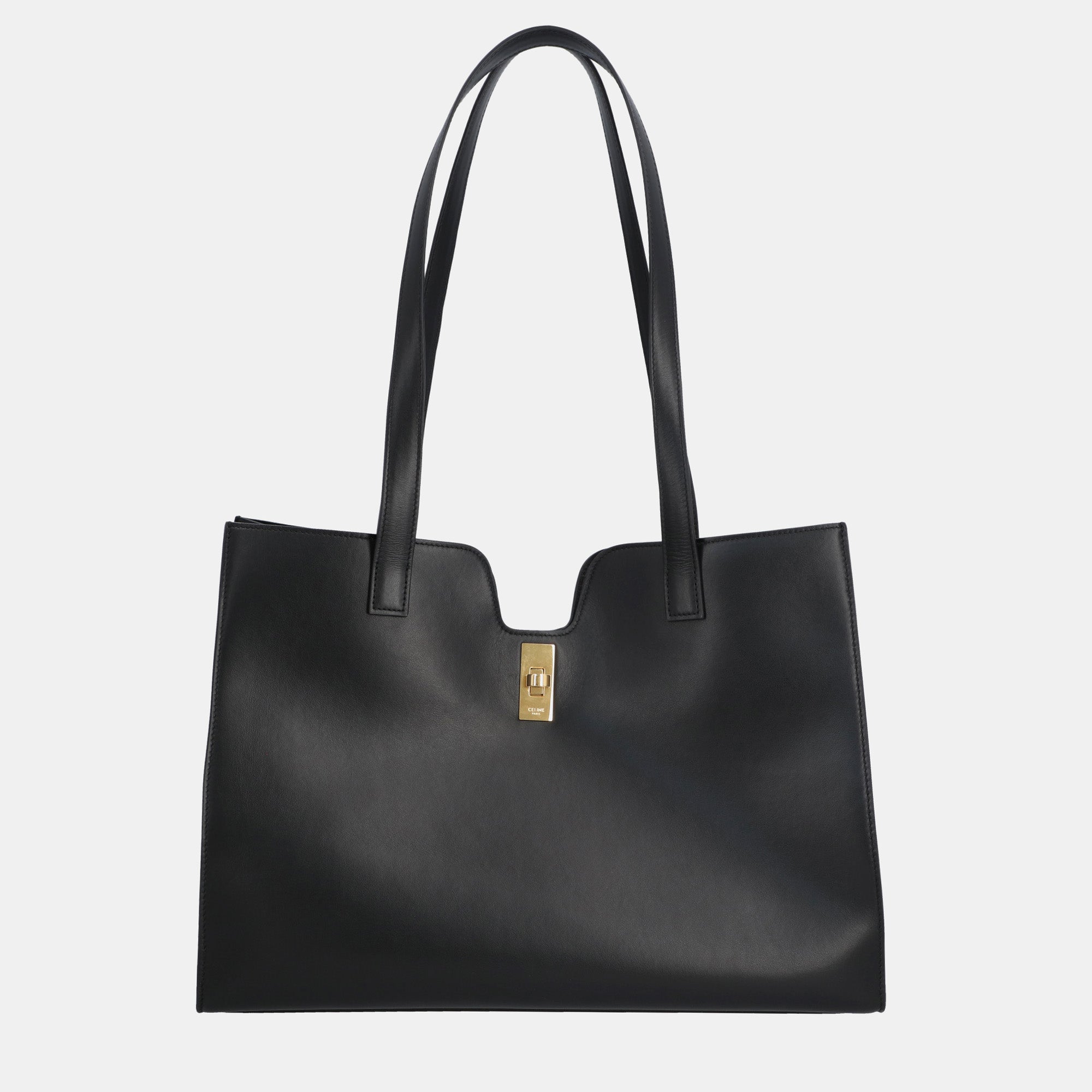 Premium Black Calfskin Leather Smooth Cabas 16 Tote Bag - Luxurious Women's Handbag for Work, Travel & Everyday Use