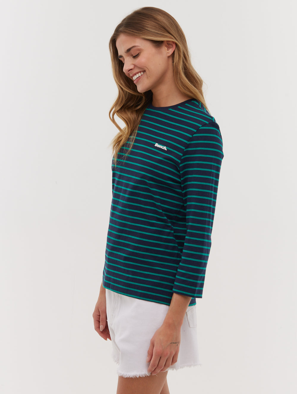 Lesedi 3/4 Sleeve Striped T-Shirt for Women - Casual Comfort Fit Cotton Top for Everyday Wear & Summer Outfits
