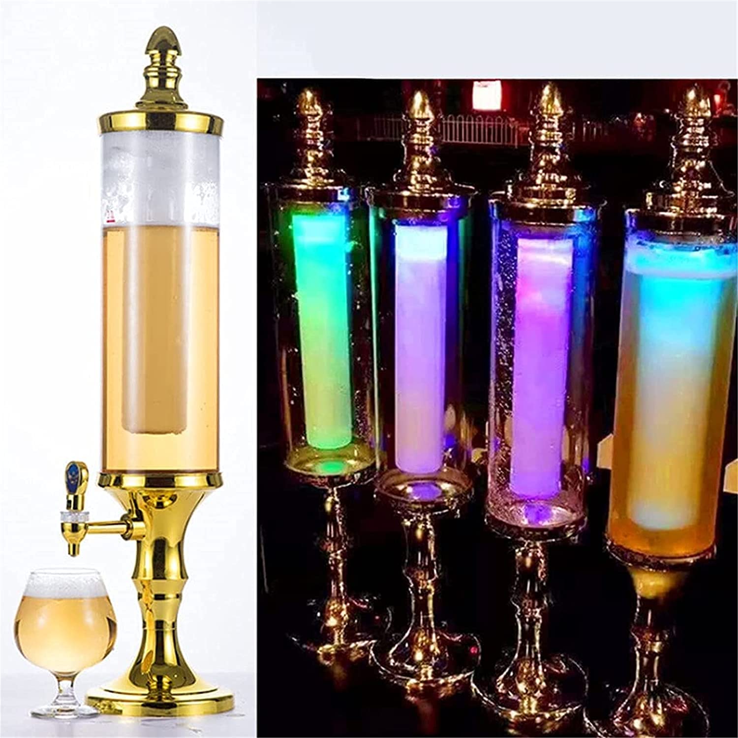 LED Beer Tower Dispenser with Ice Tube - Colorful Light Up Tabletop Wine & Juice Dispenser for Bar, Party, Restaurant, KTV, BBQ - Perfect for Events, Gatherings & Nightlife Entertainment