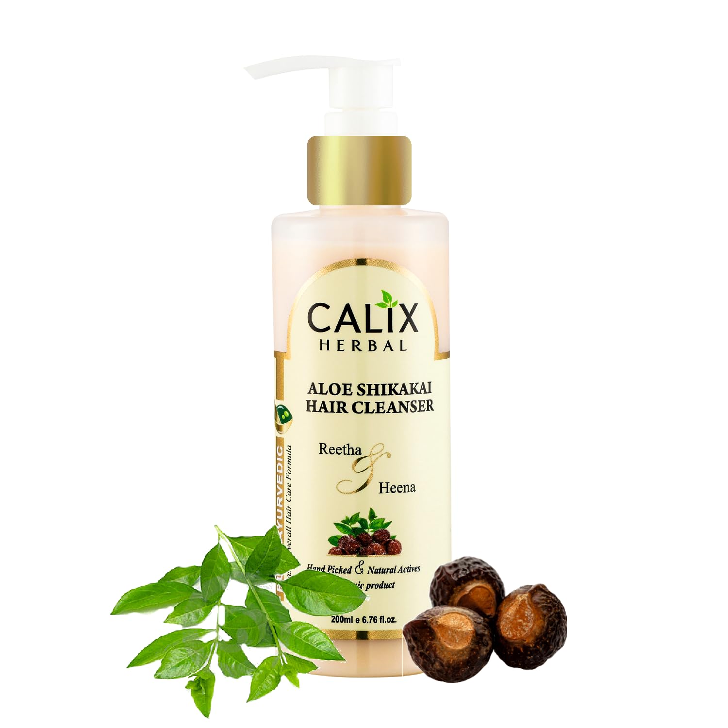 Calix Herbal Ayurvedic & Organic Aloe Shikakai Shampoo for Dry, Frizzy Hair - Controls Hair Fall, Strengthens Roots, Promotes Growth - Full Hair Care for Men & Women (200ml) - Perfect for Daily Use & Natural Hair Repair