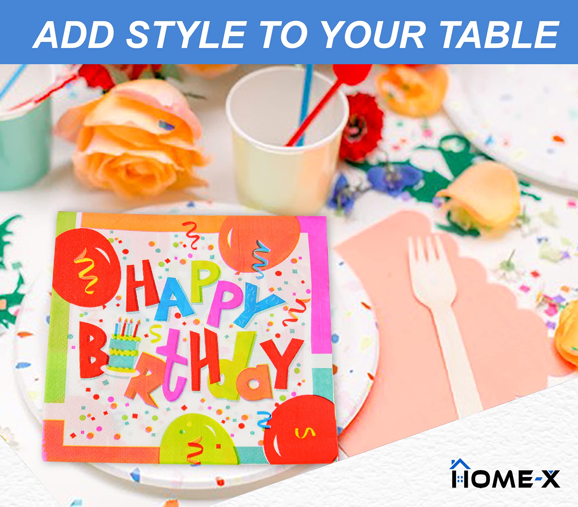 Happy Birthday Napkins - 48pc Confetti Paper Napkins for Birthday Party Decorations, Double Layer 6.5