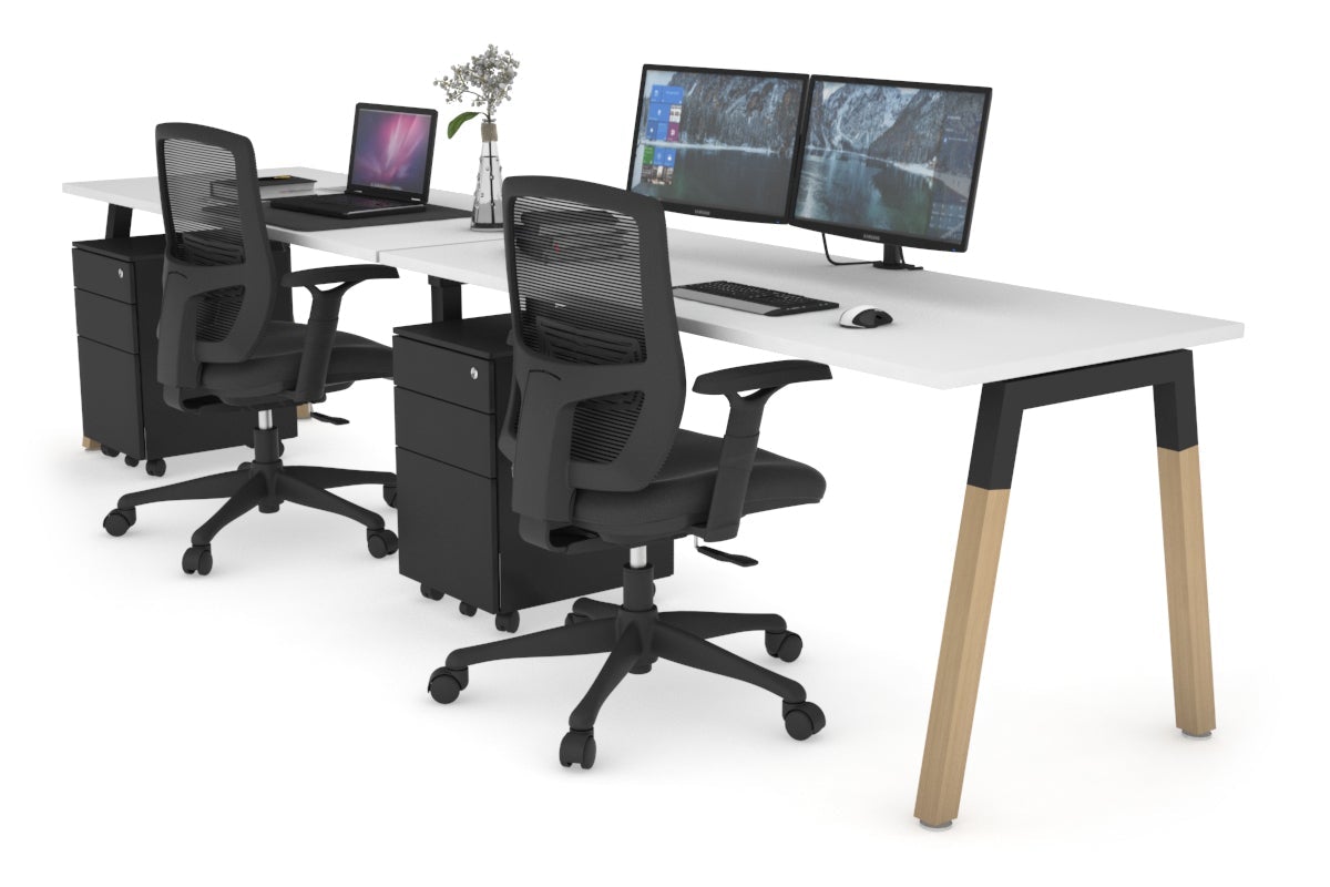 Quadro A Legs 2-Person Standing Desk with Wooden Legs & Cross Beam [1400L x 700W] - Perfect for Home Office, Coworking Spaces & Modern Workstations