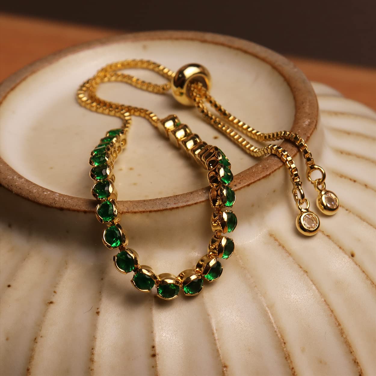 Elegant Gold Tennis Bracelet for Women - Adjustable Slider with Shiny Cubic Zirconia CZ Stones | Rhinestone Gemstone Chain Bracelet | Perfect Summer Jewelry Gift for Her | Ideal for Weddings, Parties & Everyday Wear