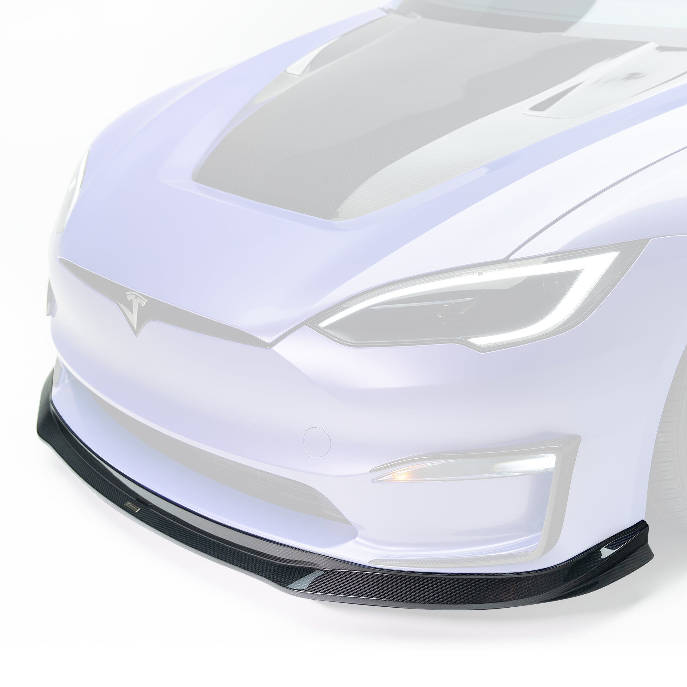 VRS Tesla Model S Plaid Aero Front Spoiler - Carbon Fiber PP 2X2 Glossy Finish for Enhanced Performance & Style | Perfect for Racing & Street Driving