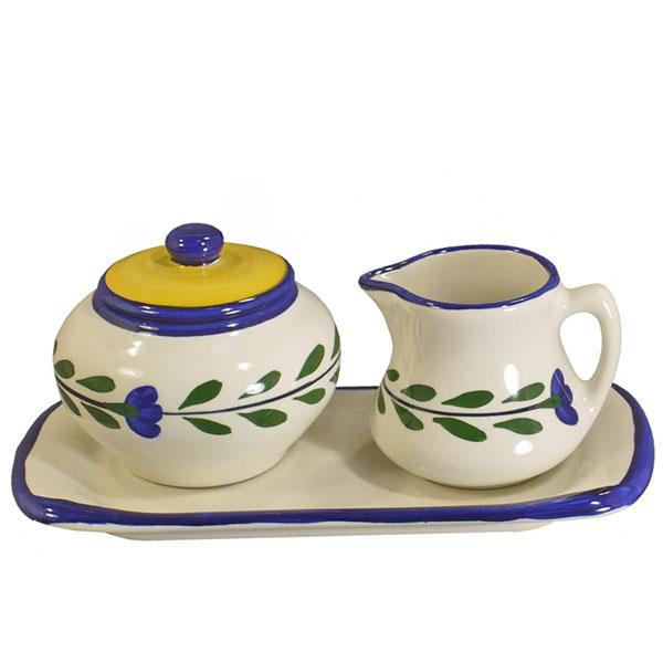 Bella Flora Sugar and Creamer Set - 4-Piece Ceramic Tea & Coffee Accessories in White, Yellow, Blue & Green Floral Design | Perfect for Breakfast, Afternoon Tea & Coffee Time